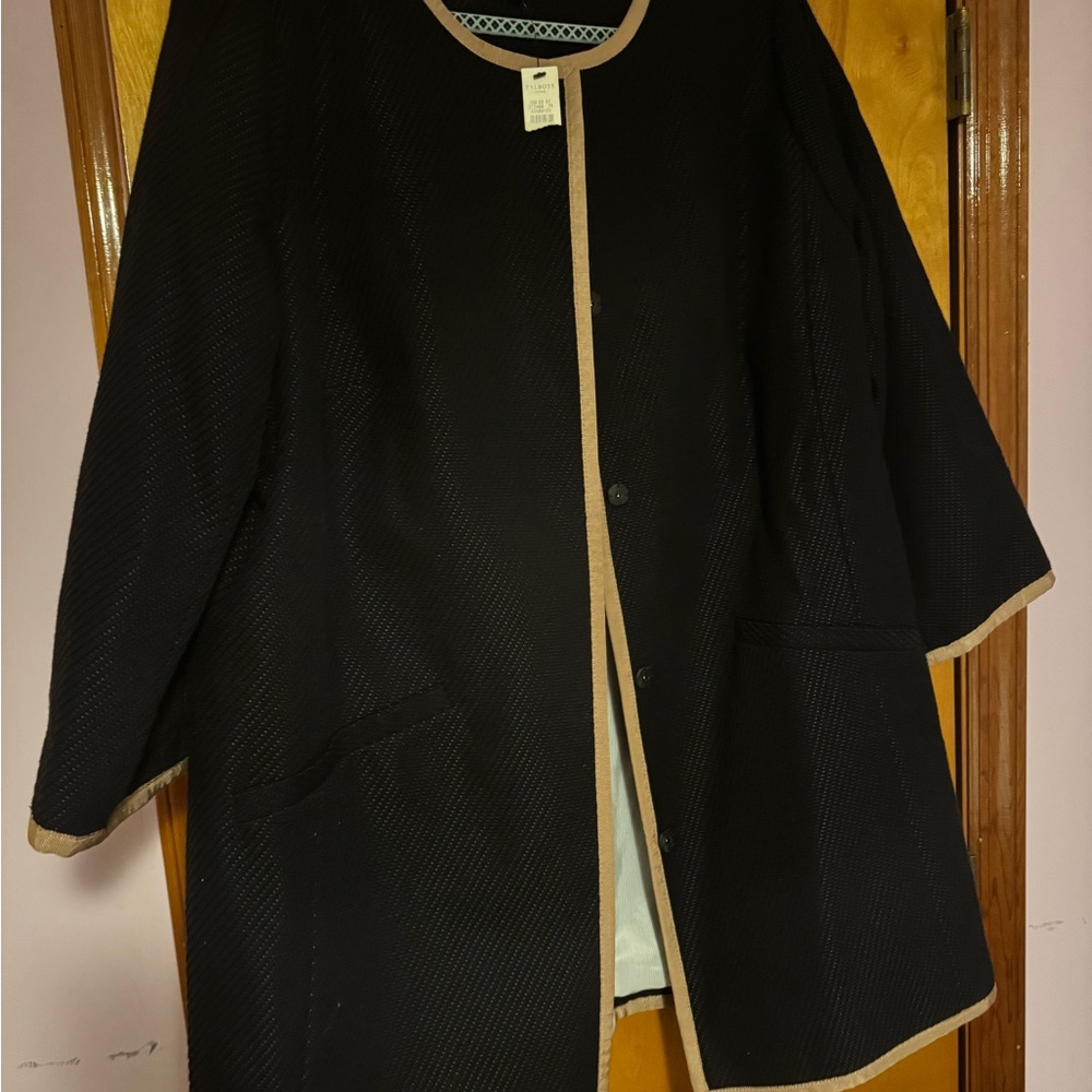 Talbots Black long Blazer with Tan Edging NWT